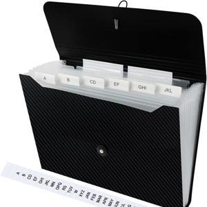 TEMU 확장형 파일 폴더, 7 포켓 아코디언 파일 정리함 (탭 및 라벨 포함), 확장 가능한 검정색 플라스틱 파일 폴더 (레터 사이즈/A4/영수증/청구서 용지 문서용, 가정/학교/사무실용)