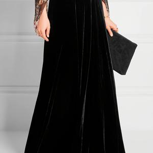 TEMU 방향성 단색 벨벳 플로우 대형 밑단 롱 스커트 하프 스커트