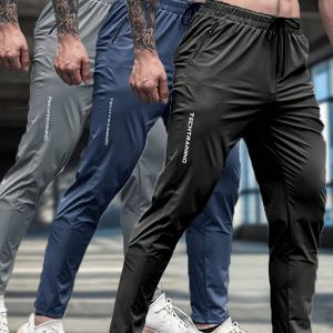 TEMU [Xianglongfei OBM] 남성용 캐주얼 운동 긴바지 3종 세트 봄 여름 얇고 통기성 좋은 탄성 있는 속건성 러닝 피트니스 발목 바지