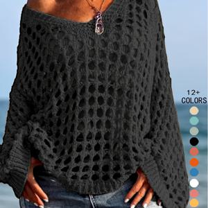 TEMU 여성용 봄·여름 라운드넥 캐주얼 스웨터 - 컷아웃 디자인으로 시원한 룩