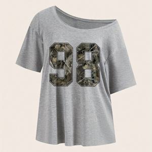 TEMU 유럽 및 미국 여성 의류 레터 프린트 디자인 오프숄더 탑