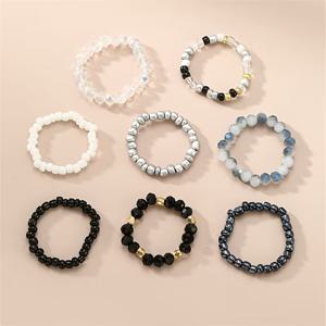 TEMU 여성 축제 생일 데이트 파티 휴가 쇼핑 데일리 출퇴근용 스타일의 달콤하고 패셔너블한 아크릴 비즈 탄성 손가락 반지 8개 세트