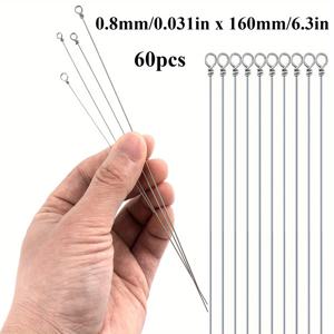 TEMU 60개 낚시 루프 스피너 샤프트 스테인리스 스틸 와이어 스피너 샤프트 루어 제작용, 플라이 트라이 스피너 커넥터, 플라이 & 스피닝 낚시용 롱 샹크 스위블 링, 내구성 좋은 와이어 리더
