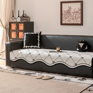 TEMU 1개 기하학적 라인 보우 자카드 비정형 커브드 밑단 사계절 미끄럼방지 셔닐 소파 매트