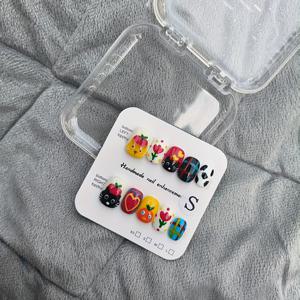 TEMU 10개입, 핸드메이드, 컬러 페인팅, 귀여운 Xiao Hua 고양이, 풍부한 색상, 짧은 네일 폴리쉬, 웨어러블 네일, 사각형 원형, 네일