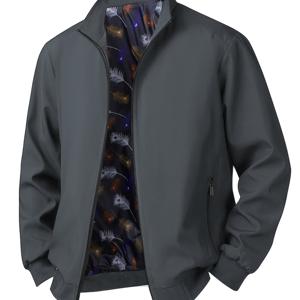 TEMU 남성용 봄/가을 자켓, 지퍼 스탠드 칼라 캐주얼 탑 스포티 트렌디 자켓