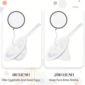 TEMU 수족관용 브라인새우 그물 - 이중 메쉬 (80 & 200) 미세망, 어항 및 수조용 작은 구멍, 새우 부화, 알, 유충 필터링 및 분리용 - 내구성 있는 손잡이