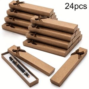 TEMU 24개입 펜 선물 상자 - 브라운 리본 디자인, 우아한 개봉형 뚜껑 포장 (생일, 크리스마스, 교실, 기업 선물용) - 내구성 있는 종이 박스, 보석 전시 및 이벤트 플래너용, 심플한 디자인, 마감, 대량 구매 가능