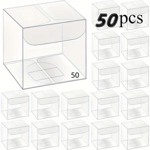 TEMU 50/100개 투명 플라스틱 선물 상자 - 내구성 PVC 소재, 웨딩, 파티, 마카롱에 적합 - 스타일리시하고 오래가는 파티 장식, 웨딩 선물 상자, 선물 포장 보관, 선물 랩 보관용