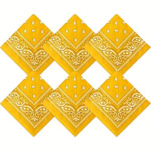 TEMU 페일리 패턴이 특징인 남녀 공용 옐로우 반다나 6종 세트 (55 X 센티미터). 힙합 및 스트리트 댄스에 적합.