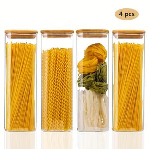 TEMU 4/2개 유리 보관병, 스퀘어 식품용기 대용량 밀폐통 – 파스타, 차, 견과류용 투명한 세련된 디자인의 주방 용품