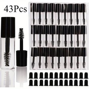 TEMU 브러쉬 헤드가 달린 43개 미니 마스카라 튜브 세트. 재사용 가능한 용기로 완벽하며, 여행용으로 적합합니다. 스크류 캡이 포함되어 있어 화장품 보관에 이상적인 선택이며, 훌륭한 선물 아이디어입니다.