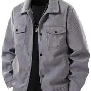 TEMU 일상 편안함 남성용 코듀로이 카고 재킷 | 폴리에스터 | 세탁기 사용 가능 | 다중 포켓 | 봄 & 가을 야외 활동 캐주얼 스타일