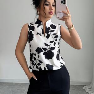 TEMU 여성용 우아한 프린트 민소매 캐주얼 블라우스