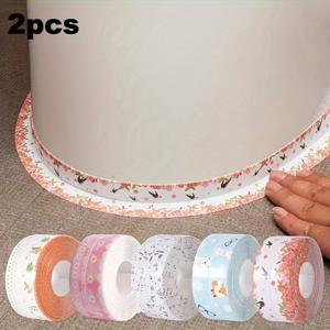 TEMU 2개 세트 방수 접착식 욕실 & 주방용 장식 테이프 - 습기 방지, 고광택 마감, 꽃과 나비 패턴 - 싱크대, 변기, 샤워실에 이상적, 할로윈/크리스마스 선물, 욕실 장식 및 액세서리