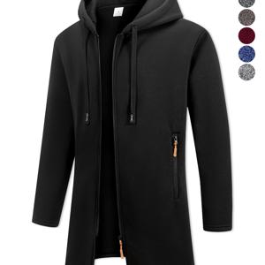 TEMU 싱글 아이템 - 남성용 스타일리시 캐주얼 트렌치 코트, 가을/겨울 남성용 재킷, 지퍼 포켓이 있는 캐주얼 아웃도어 재킷, 단색 캐주얼 트렌치 코트 (가을/겨울용), 드로스트링이 있는 후드, 따뜻하고 기모 안감, 편안한 기모