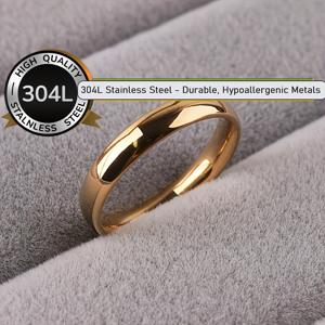 TEMU 1개 패션 18K 금도금 4mm 폭 골든 304L 스테인리스 스틸 약혼 결혼 반지 여성 및 남성용, 발렌타인데이 크리스마스 선물 주얼리, 배터리 없음