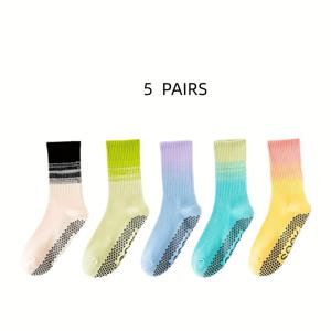 TEMU 여성용 미끄럼 방지 그라데이션 컬러 실리콘 전문가용 요가 양말 & 줄넘기 운동용 중목 양말 5켤레