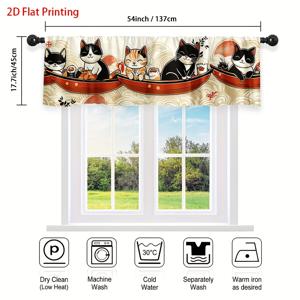 TEMU 2D 플랫 - 2D 플랫 - 고양이 스시 디자인의 커튼 1개, 2D 플랫 프린트 및 로드 포켓 스타일, 설치가 용이함. 거실을 향상시키는 데 완벽하며, 집들이 선물, 세탁실, 파티, 아트 데코 세팅에 적합합니다.