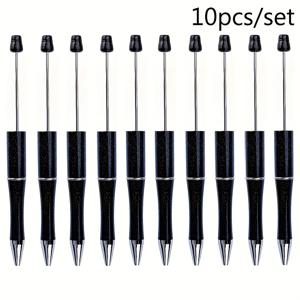 TEMU 10개 블랙 & 브라운 글리터 액센트 플라스틱 비즈 펜 세트, 반짝이는 학교 사무용 필기구, 친구와 학생을 위한 아름다운 선물