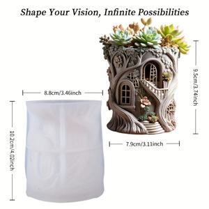 TEMU 동화 속 숲 나무집 화분 硅胶 몰드, DIY 콘크리트 화분, 3D 조각 정원 오두막 디자인, 고온 내성 고품질 실리콘 몰드, 수제 시멘트 화분용, 북유럽 실내/실외 장식, 다육식물 및 선인장 식물 공예용 내구성 있고 유연한 몰드