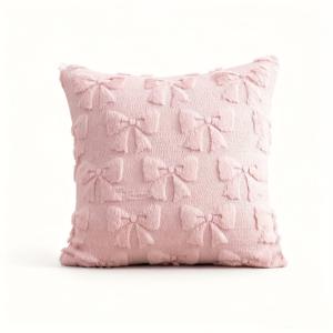 TEMU 1개 핑크 리본 쿠션 커버, 부드러운 플러시, 폴리에스터 원단, 지퍼 잠금, 단면, 소파, 거실, 침대 장식을 위한 귀여운 베개 커버 (삽입물 미포함)