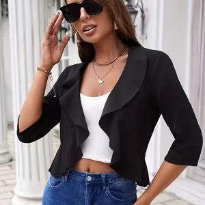 TEMU 여성용 러플 장식 하이엔드 루즈핏 캐주얼 미드슬리브 가디건 재킷 상의