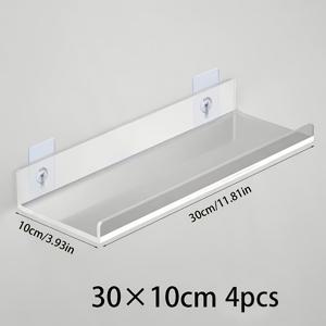 TEMU 모던 화이트&클리어 아크릴 플로팅 선반 - 드릴 필요 없는 접착식 벽걸이 욕실 수납 선반, 거울 간격 디자인, 공간 절약형 레이어드 캐비닛 디바이더, 화장품, 샤워용품 정리 - 쉬운 조립, 다목적 사용, 플로팅 선반