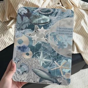 TEMU 아이패드용 블루 케이스, 아이패드 2021 호환 보호 커버, 아이패드 9세대 10.2인치용 스탠드형 태블릿 케이스, 펜슬 슬롯 포함 에어 5용 아크릴 케이스, 12.9인치 애플 2020 투명 낙하 방지 케이스, 아이패드 11인치 M3 / 아이패드 11 A16용, 접이식 Y자형 스탠드 아이패드 보호 커버