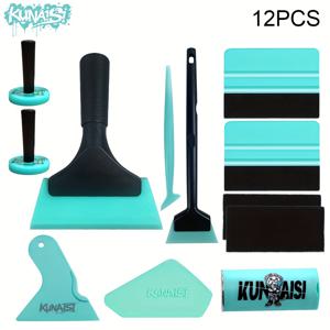 TEMU 자동차 비닐 필름 설치 액세서리 12종 세트, 자동차 필름 자석 위치 조정기, PPF 물 스크래퍼, 윈도우 스크래퍼, 엣지 실링 도구, 펠트 스크래퍼 등 포함, 자동차 필름 및 가구 필름 적용에 적합