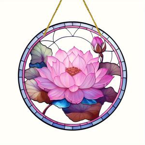 TEMU 2D 플랫, 2D 플랫 1 핑크 로터스 아크릴 선캐쳐 - 6인치 원형 컬러 유리 스타일 창문 걸이 장식, 크리스마스, 추수감사절 및 새해 장식에 적합, 전원 불필요, 2D 플랫
