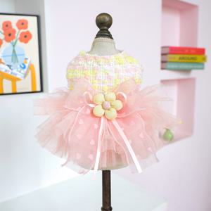 TEMU 강아지와 고양이를 위한 스위트 핑크 플로럴 요정 공주 드레스, 정교하고 우아한 애완 동물 웨딩 가운, , 폼페라니안, 강아지, 고양이에 적합