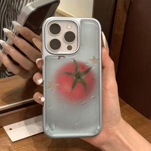TEMU 안개 이슬 토마토 별 인용구 패턴 휴대폰 케이스, 아이폰 17 Pro Max/16 Pro/15/14/13P/12/11 호환, 낙하 방지, 심플하고 창의적인, 고급스러운 PC 전기도금 드립 레진 보호 커버, 휴일 선물, 모든 상황에 적합
