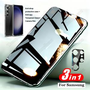 TEMU 삼성 갤럭시 S26Pro/S26Ultra/S26Edge/S25Edge/S25U/S25/S25Plus/S24U/S24Fe/S24/S23Fe/S23+/S23/S22+/S22/S21/S21+용 3in1 프라이버시 스크린 보호필름 + 충격방지 휴대폰 케이스 + 렌즈 필름, 스크래치 방지, 내구성 강화, 완벽한 보호