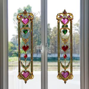 TEMU 화려한 하트 모양 및 보석 페인팅 유리 도어 스티커, 밝고 홈 더블 도어 장식 스티커, 고급스러운 봄 분위기, 정교하고 아름다운 자가 접착 장식, 간편한 부착식 필리블 스티커 디자인