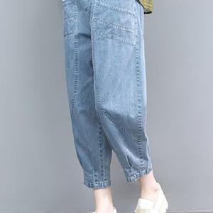 TEMU 여성용 여름 청바지 와이드핏 밴딩 하이웨스트 배기 데님 팬츠 빈티지 캐주얼 슬랙스 블루 빅 포켓