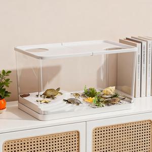 TEMU 투명 수족관 안깨지는 대형 아크릴 어항 거북이 물거북 육지 쉼터