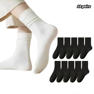 TEMU 여성용 10켤레 팩 소프트 편안한 통기성 솔리드 화이트 양말 - 우아하고 미니멀한 디자인 - 부드럽고 따뜻한 편안한 소재, 매끄러운 발가락과 뒤꿈치, 요가, 헬스, 댄스에 적합 - 멀티 페어 세트 - 하루 종일 편안한 착용감 - 데일리 캐주얼, 피트니스, 요가에 이상적 - 매끄러운 질감과 꼭 맞는 디자인
