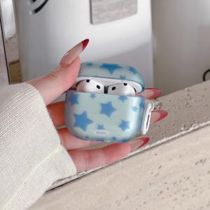 TEMU 블루 스타 + 원형 링 이어폰 케이스, Apple Pro 3 케이스/ Pro 2 케이스/ 4 케이스/ 3 케이스/ 2 케이스와 호환/패셔너블한 여성용 이어폰 케이스/ 이어폰 케이스/Apple 이어폰 케이스