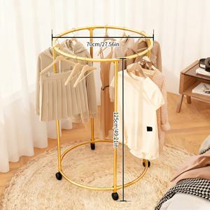 TEMU 360도 회전 원형 옷걸이, 바퀴 달린 금속 원형 스탠딩 옷걸이 - 거실, 침실, 발코니용 휴대용 다기능 옷장 정리대 (코트, 모자, 스카프 수납), 공간절약형 디자인