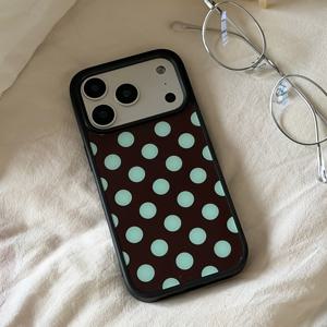 TEMU 휴대폰 케이스 - 아이폰 Pro Max 및 Plus 버전을 포함한 다양한 아이폰용 귀여운 쉬운 민트 그린 물방울 무늬 휴대폰 커버, 블랙 테두리가 있는 충격 방지 케이스로 디자인됨, 여성 선물로 완벽