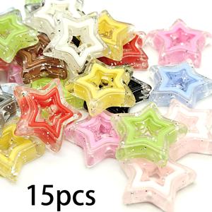 TEMU 22mm/15개 아크릴 반짝이는 별 모양 비즈 (구멍 포함), 프로젝트, 방 꾸미기, 미술용, 목걸이, 팔찌, 귀걸이, 폰 참 등 수제 장식에 적합