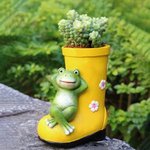 TEMU 노란색 우산 부츠 개구리 레진 화분 조각상 - 수제 개구리 정원 꽃병, 홈 데코 장식품, 야외 안뜰 장식, 봄 잔디 장식, 원예 애호가를 위한 이상적인 추수감사절 및 부활절 선물로 적합. 원예 선물