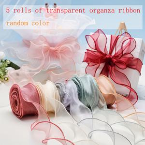 TEMU 투명 오간자 리본 5롤 | 랜덤 색상, 길이 150.0ft, 피쉬테일 및 크리스마스 트리 스타일, 선물 포장, 웨딩 장식, 헤어 액세서리, 고급스러운 부케, 케이크 장식, 수제 리본에 적합