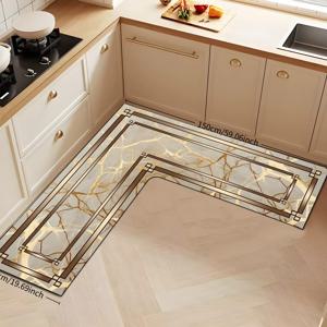 TEMU 골든 마블 텍스처 주방 매트 1개 - 미끄럼 방지 고무 베이스, 모조 대리석 디자인, 세척이 쉬운 모던 럭셔리 홈 , 다이닝 공간, 욕실, 주방 복도, 주방 장식 및 액세서리용으로 적합