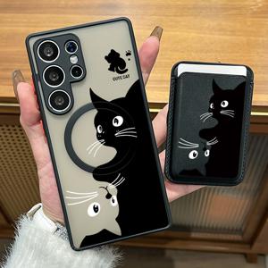 TEMU 폰 케이스: 2-in-1 세트 귀여운 흑백 고양이 패턴 자석 폰 케이스 & 카드 홀더 삼성 갤럭시 S26 S25 S24 S23 S22 S21 플러스 울트라 FE A56 A55 A54 A53 A52 A52S A32 A17 A16 A15 A14 5G KI1 | 충격 방지 풀바디 커버 | 럭셔리 지갑 케이스 | 1-3장 카드 수납 가능