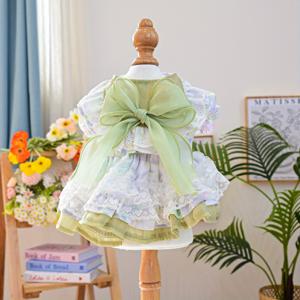TEMU 애완 동물 시골 스타일 그린 리본 여름용 가벼운 드레스, 신상 봄/여름 강아지 옷