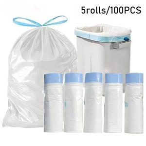 TEMU 5롤/100개 두꺼운 누수 방지 및 냄새 방지 쓰레기 봉투, 3갤런 주방 쓰레기 봉투, 드로스트링 잠금 - 두꺼운, 찢김 방지, (10-15L) 쓰레기 봉투