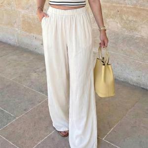 TEMU 여성용 우아한 솔리드 컬러 와이드 레그 팬츠, 패셔너블한 여름 필수 아이템