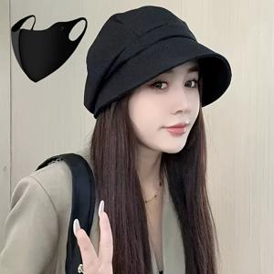 TEMU 선햇 + 안면 마스크 2종 세트, 새로운 다용도 덕빌캡, 여성용 머리둘레 큰 사이즈 버킷햇, 얼굴 라인 연출을 위한 레터 스택 비니